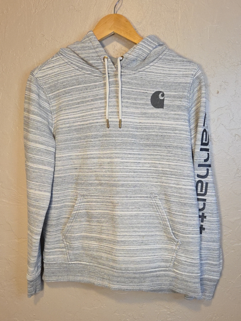 Carhartt Light Gray Striped Hooded Pullover with Logo Size Med